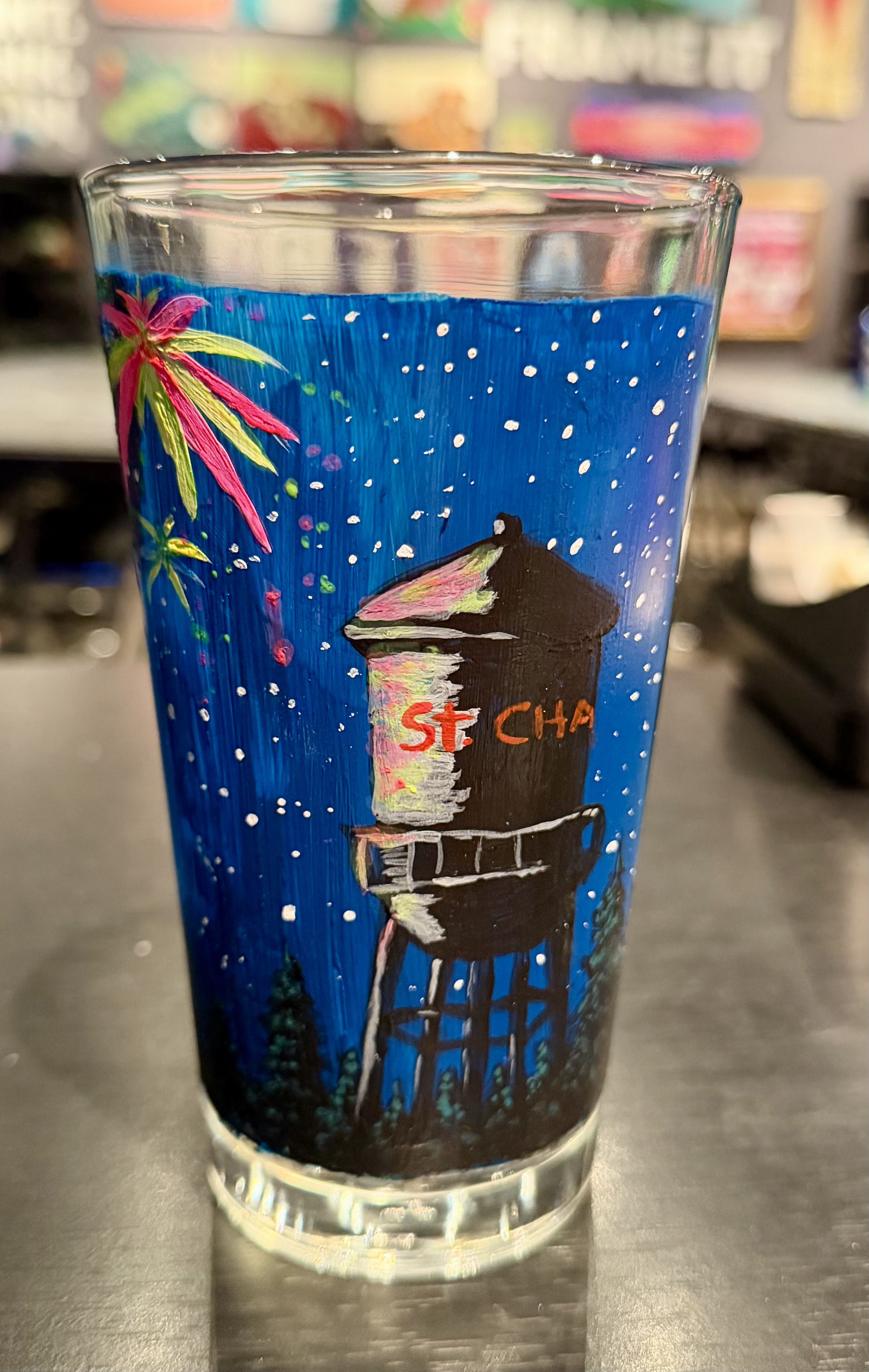 Hometown Celebration on a Pint Glass at Riverland's Brewing Company